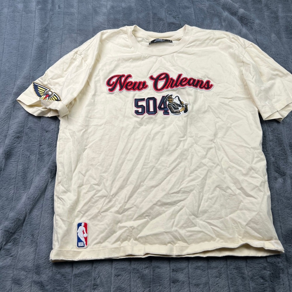 Pro Standard New Orleans 504 NBA Pelicans T-Shirt Mens Medium Cream Jazz Graphic